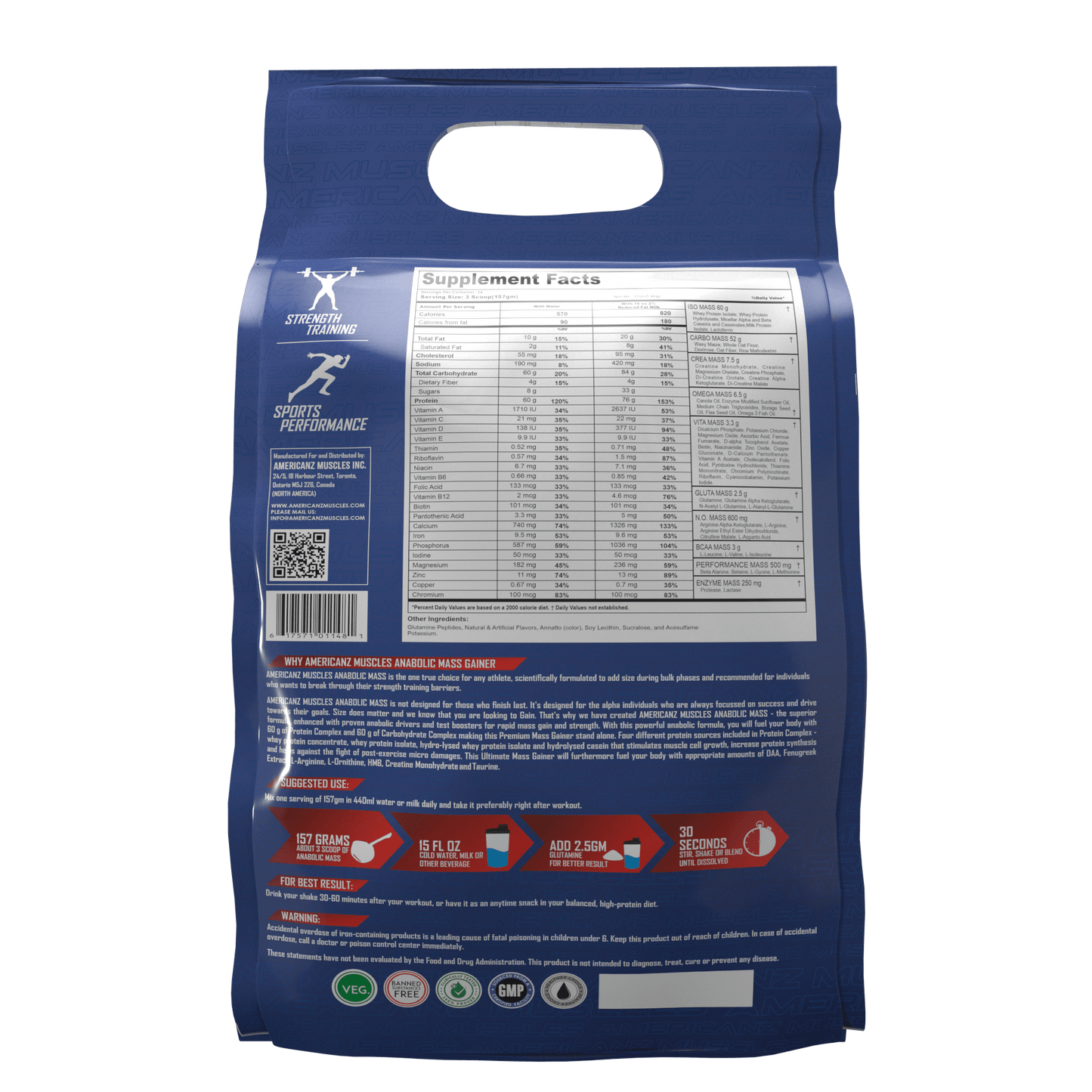 American Muscles Anabolic Mass Gainer 12Lbs – High Calorie Protein Powder