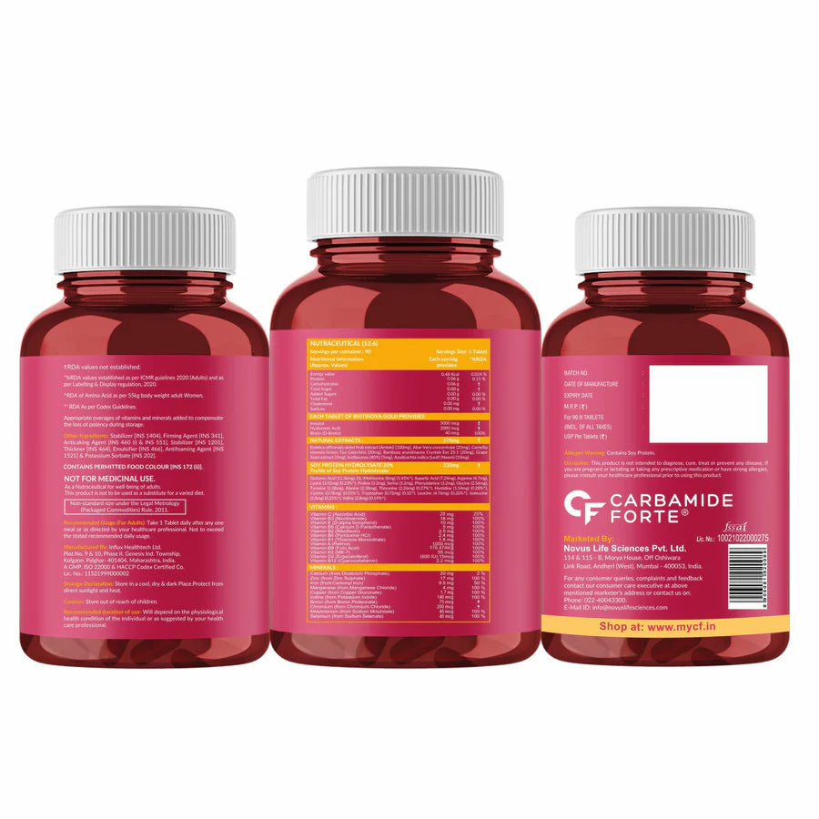 Carbamide Forte Biotin Supplement with 50 Multivitamin Ingredients for Women & Men - 90 Veg Tablets