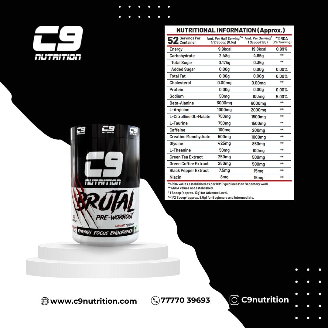 C9 Nutrition Brutal Pre-Workout Mix Fruit Blast 450gm