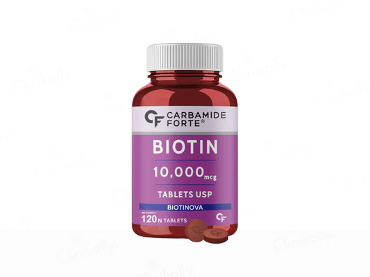 Carbamide Forte Biotin 10000mcg for Hair Growth, Skin & Nails - 120 Veg Tablets-1