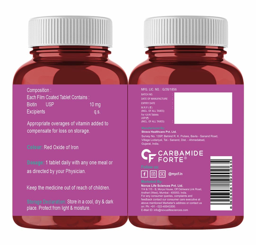 Carbamide Forte Biotin 10000mcg for Hair Growth, Skin & Nails - 120 Veg Tablets-9