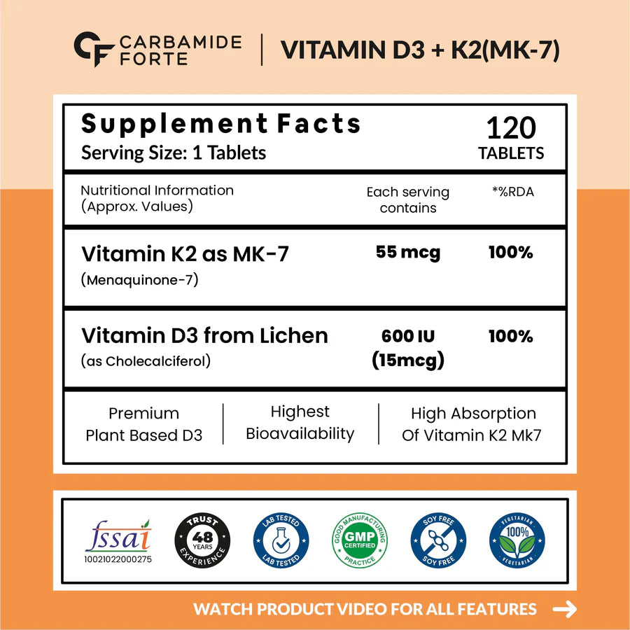 Carbamide Forte Vitamin D3 K2 | Supplement for Bone & Heart Health | 120 Veg Tablets - 2