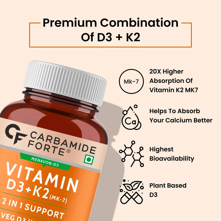 Carbamide Forte Vitamin D3 K2 | Supplement for Bone & Heart Health | 120 Veg Tablets - 3