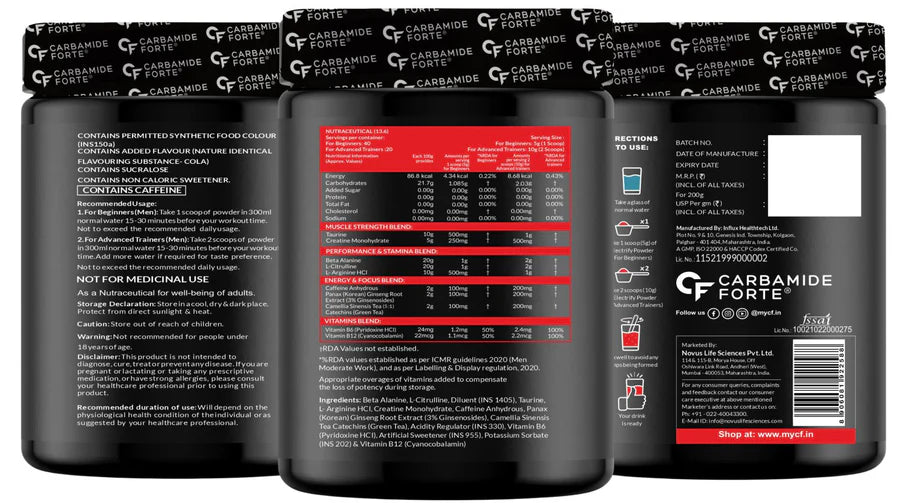 Carbamide Forte Pre Workout β 200g β Energy, Focus, and Strength Supplement