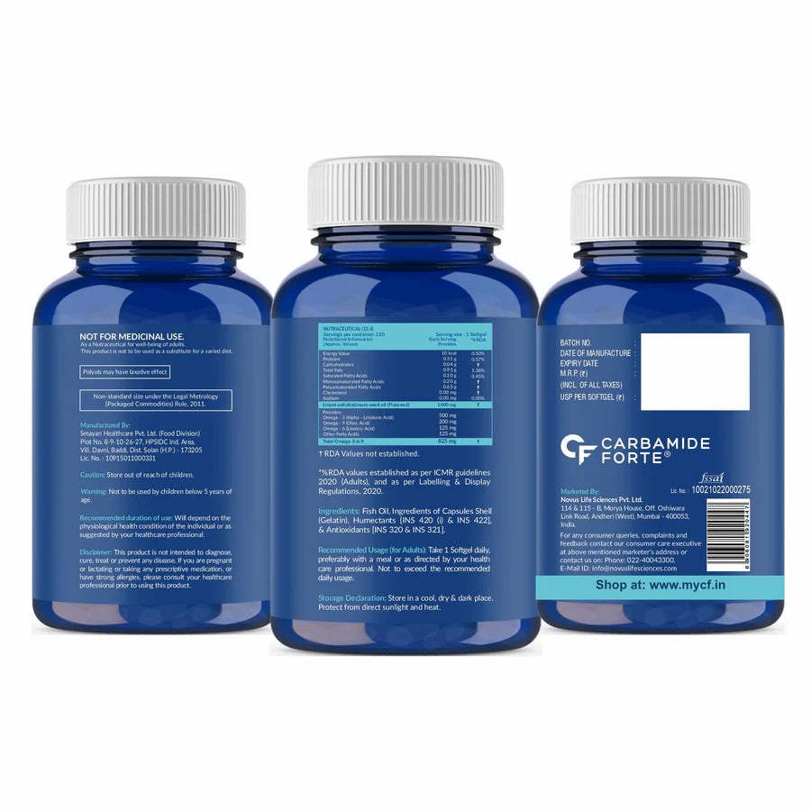 Carbamide Forte Cold Pressed Flaxseed Oil – Omega-3 – 120 Veg Capsules