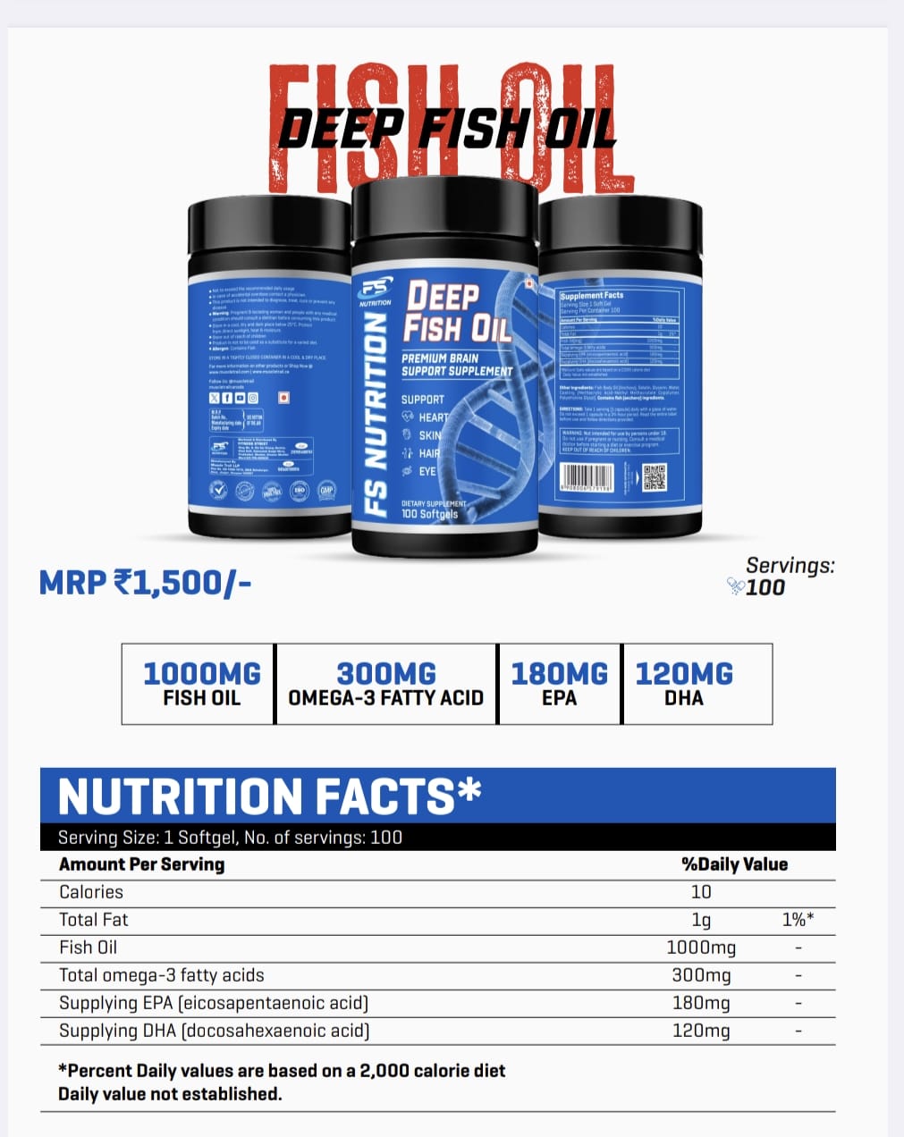 Deep Fish Oil Capsules for Heart Brain Joint Health