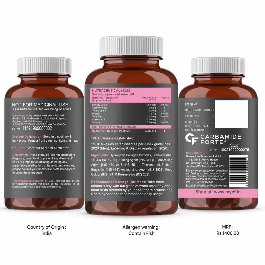Carbamide Forte Collagen Tablets for Women and Men – 180 Count