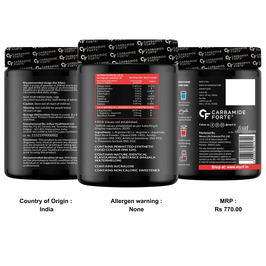 Carbamide Forte L-Arginine Powder 3000mg – 90g – Pre-workout Pump