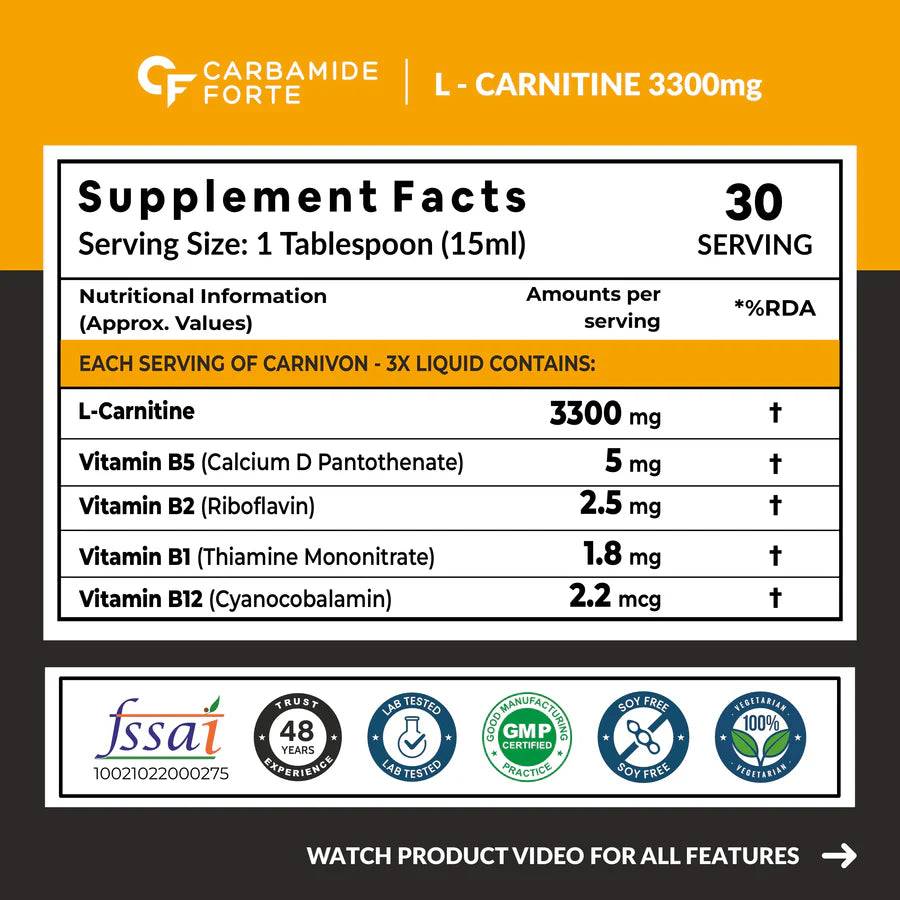 Carbamide Forte L-Carnitine Liquid 3300mg – 30 Servings – 450ml
