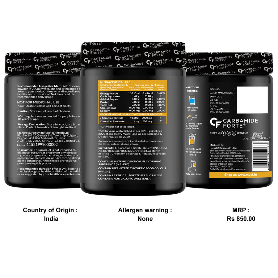 Carbamide Forte L-Carnitine Powder – 150g – Weight Loss & Energy Supplement