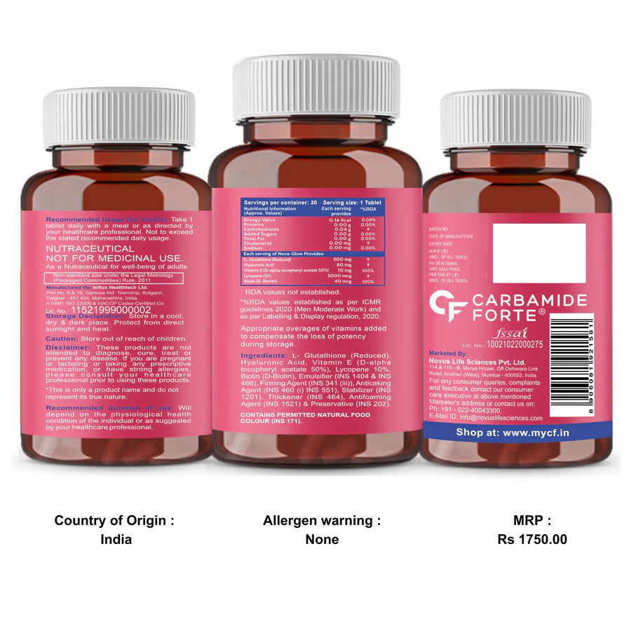 Carbamide Forte L-Glutathione 500mg with Vitamin C – Skin Brightening Tablets