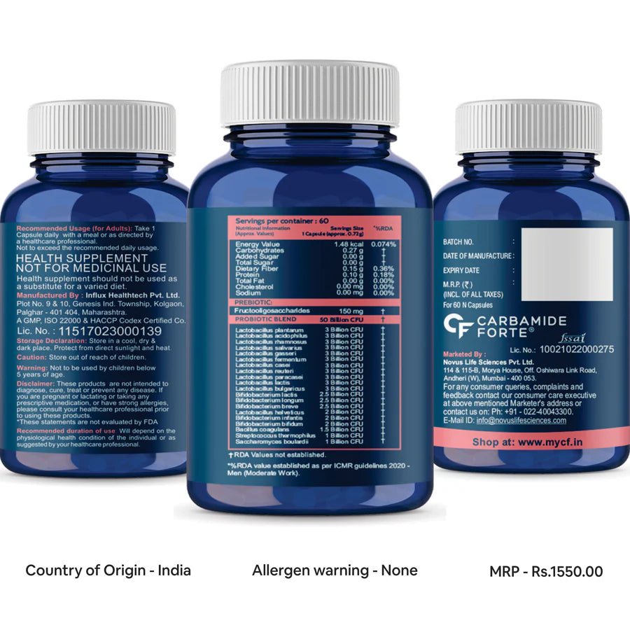 Carbamide Forte Probiotics Supplement β 60 Capsules β Gut Health & Immunity