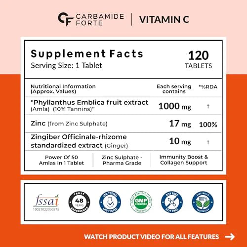 Carbamide Forte Vitamin C with Amla – 120 Veg Tablets – Immunity & Skin Support