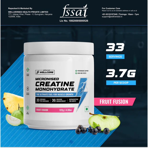 Wellcore - Pure Micronised Creatine Monohydrate | Fruit Fusion (122G, 33 Servings)-2