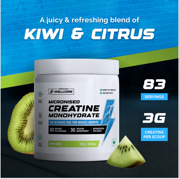 Wellcore - Pure Micronised Creatine Monohydrate | Kiwi Kick (307G, 83 Servings)-2
