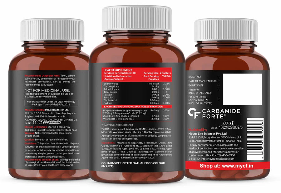 Carbamide Forte ZMA and Zinc Supplement – 60 Tablets – Men’s Strength & Sleep