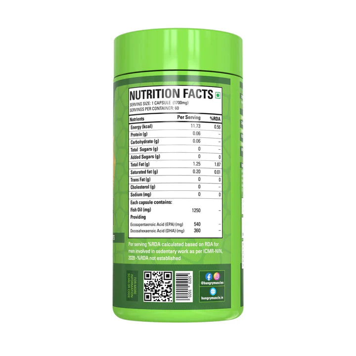 Hungry Muscles Omega-3 Fish Oil Triple Strength 60 Softgels Supplement