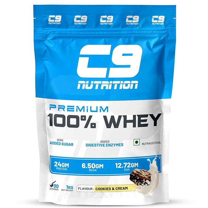 C9 Nutrition 100% Whey Protein Powder Belgium Chocolate 1kg front view