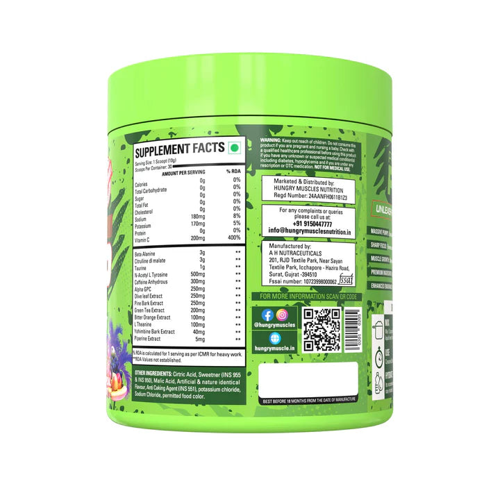 Hungry Muscles Pro-Pump Hardcore Pre-Workout Supplement – 30 Servings 300Gm