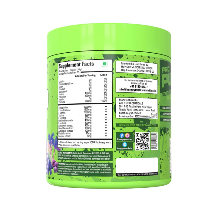 Hungry Muscles Pro-Pump Caffeine Free Pre-Workout – Wild Grapes Flavour