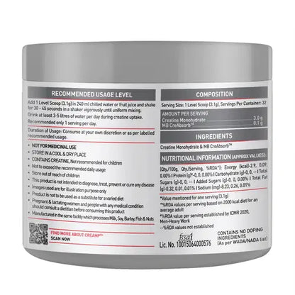 MuscleBlaze Micronised Creatine Monohydrate CreAMP Powder, Unflavoured (32 Servings, 100g)