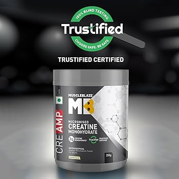 MuscleBlaze Micronised Creatine Monohydrate CreAMP Powder, Unflavoured (80 Servings, 250g)