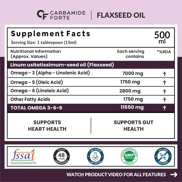 Cold-Pressed Flaxseed Oil 11500 mg | 33 Servings | 500ml