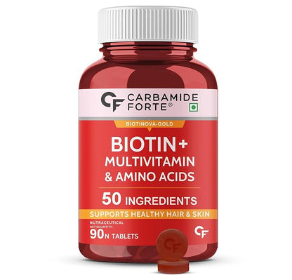 Carbamide Forte Biotin Tablets for Hair Growth | Biotin Supplement with 50 Multivitamin Ingredients for Women & Men | Hair Supplements for Women & Men | Hair Growth Tablets - 90