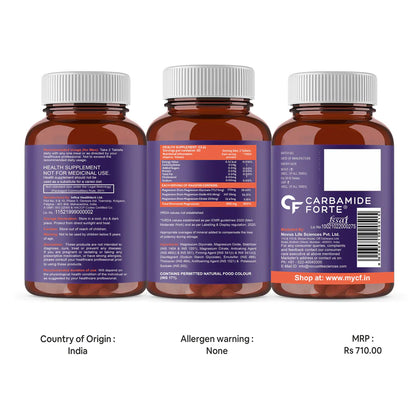 Carbamide Forte Chelated Magnesium Glycinate Citrate Oxide Supplement | Magnesium Supplement Supports Bones Muscles & Nerves 1382.91mg Per Serving - 60 Veg Tablets.