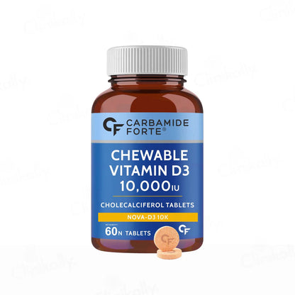 Carbamide Forte Vitamin d3 10000iu | Chewable Vitamin D Tablets | D3 Supplement for Bone & Immunity | Vitamin D3 Supplement for Women & Men | Orange Flavour - 60 Tablets
