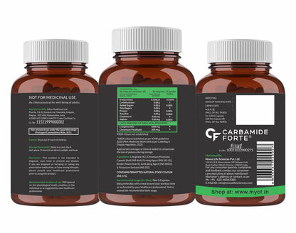 Carbamide Forte L Arginine 1000mg Supplement | Supports Nitric Oxide Production | Nitric Oxide supplements For Men and women | Extra Strength | Muscle relaxation | 120 Veg Capsules