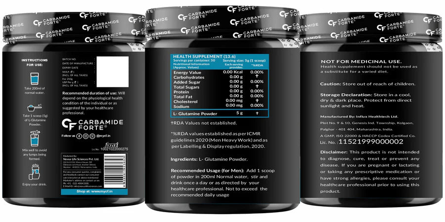 Carbamide Forte L Glutamine Powder | Glutamine Supplement for Men | Unflavored - 250 Grams