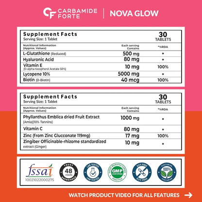 Carbamide Forte Japanese Reduced L Glutathione 500mg Tablets with Vitamin C from Amla Extract | Combo Pack for Skin Health – 30 Veg Tablets Each