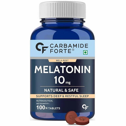 Carbamide Forte Melatonin 10 mg Sleeping Pills with Tagar 250 mg | Sleep Supplement for Men & Women | Melatonin Tablet for Restful Deep Sleeps - 100 Veg Tablets.