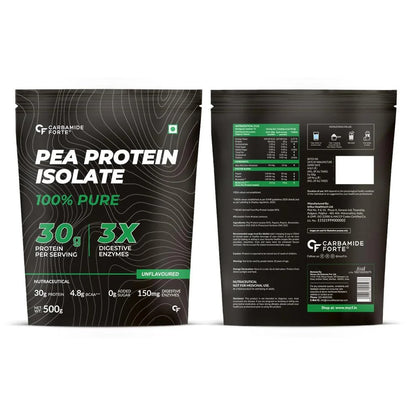 Carbamide Forte Pea Protein Isolate 30g per serving | Plant based Protein Powder Isolate with 4.8g BCAA | 100% Pure Unflavoured Plant Pea Protein Powder - 500g