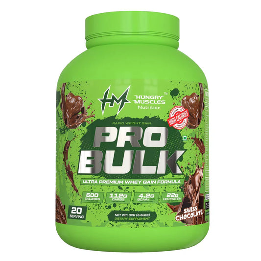 Hungry Muscles Pro Bulk - Weight Gainer 20 Servings 3KG (6.6LBS) Swiss Chocolate Flavour