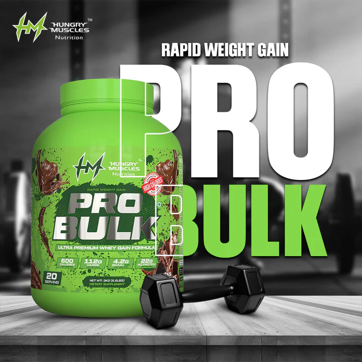 Hungry Muscles Pro Bulk - Weight Gainer 20 Servings 3KG (6.6LBS) Swiss Chocolate Flavour
