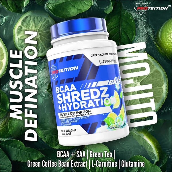 Proteition Elite BCAA Shredz+Hydration | Powerful Intra Workout | 7g BCAA+SAA | 300Gm-12