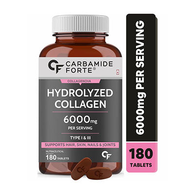 Carbamide Forte Collagen Supplements for Women & Men | Hydrolyzed Collagen Tablets with Type 1 & 3 Collagen Powder | Collagen Supplements for Skin & Hair with Hydrolyzed Collagen Peptides | Collagen Tablets for Women & Men - 180 Tablets