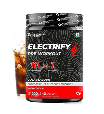 Carbamide Forte Pre Workout for Men & Women | Pre Workout Supplement Powder | Preworkout Supplements For Men For Energy, Focus & Strength | Pre-Workout For Men & Women Cola Flavour | Pre Workout For Women With 40 Servings - 200g