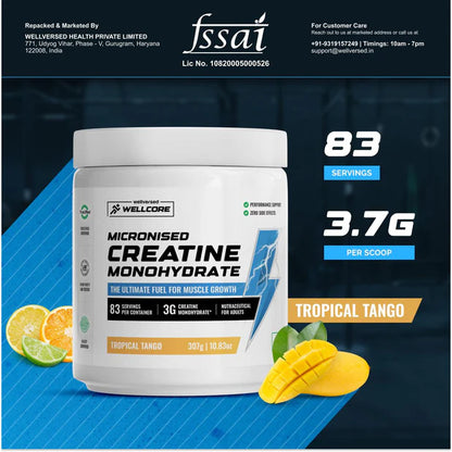 Wellcore - Pure Micronised Creatine Monohydrate | Tropical Tango (307g, 83Servings)-4
