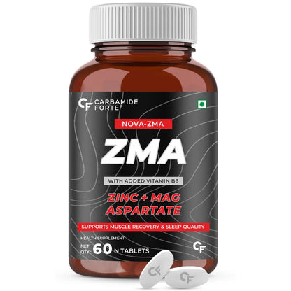 Carbamide Forte ZMA and Zinc Supplement for Men | Zinc and Magnesium Supplements with Vitamin B6 | Zinc tablets for Muscle Strength | Supports Muscle Recovery and Sleep Quality| 60 Tablets