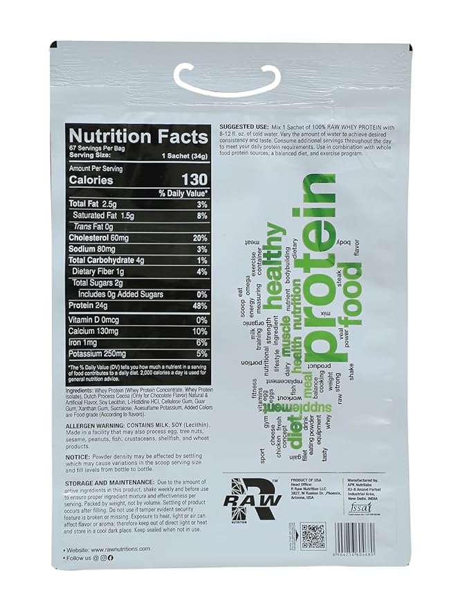 RAW NUTRITION 100% WHEY PROTEIN 2275GM, CHOCOLATE FLAVOUR