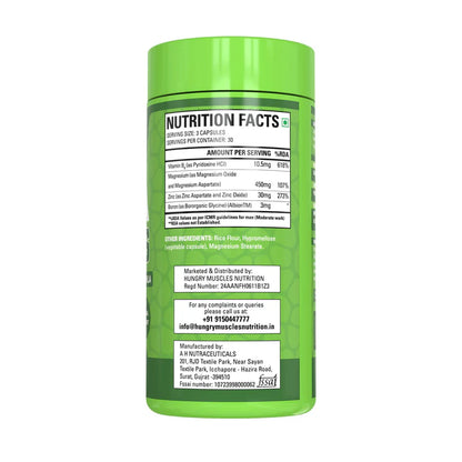Hungry Muscles ZMA Plus – Zinc, Magnesium, Vitamin B6 & Boron – 90 Veg Capsules (30 Servings)
